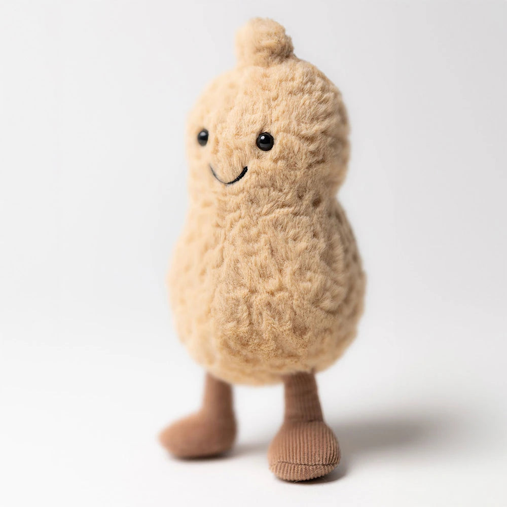 Amuseables Peanut Front View with Stitched Smile and Corduroy Booties