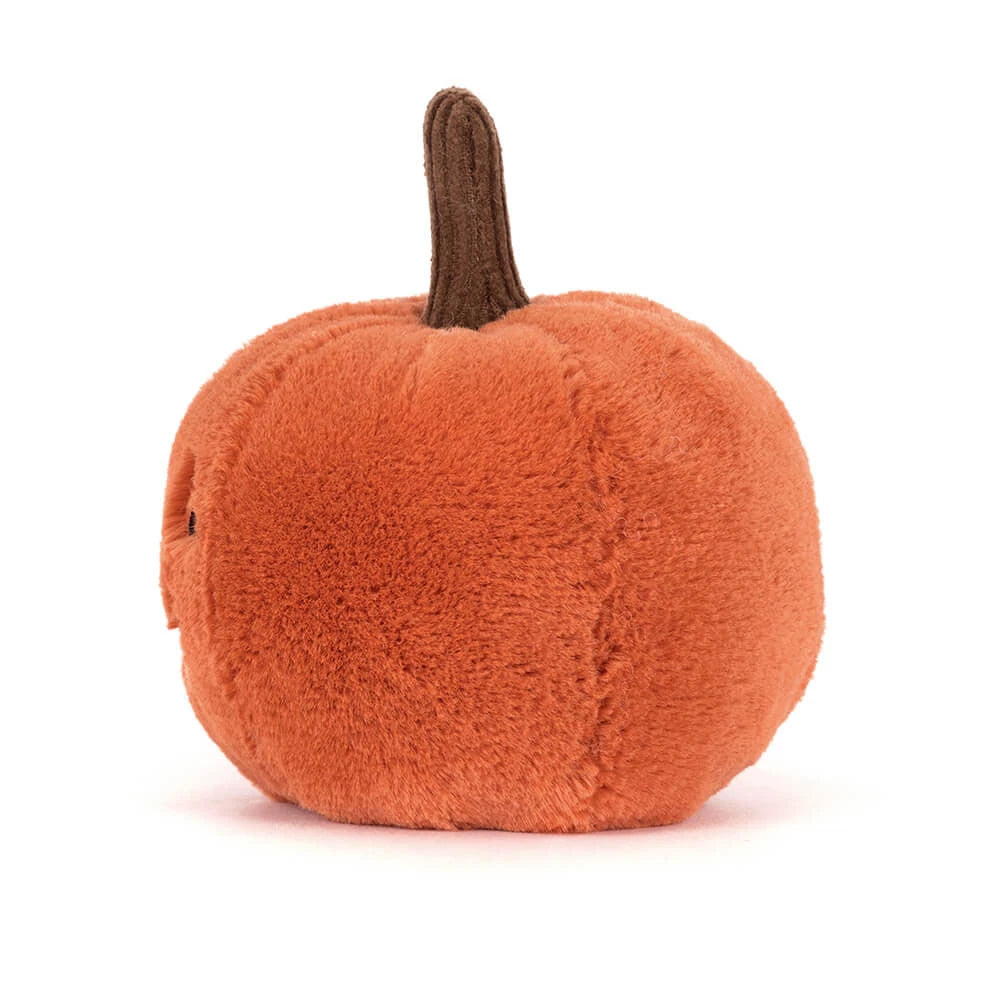 Ooky Jack O Lantern Plush Pumpkin 3/4 Angle View Showing Corduroy Stalk