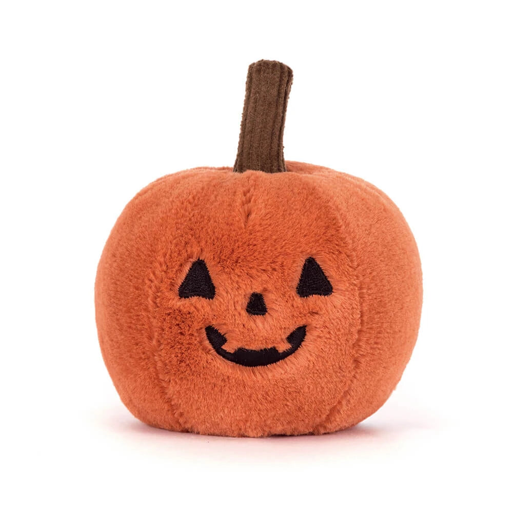 Ooky Jack O Lantern Plush Pumpkin Feature Studio Image with Smiling Stitched Face